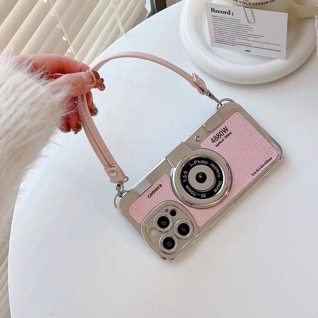 Creative Hand Strap Electroplating Camera IPhone14plus Mobile Phone Case Creative Hand Strap Electroplating Camera IPhone14plus Mobile Phone Case